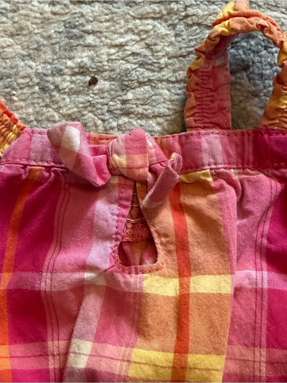 OshKosh B’gosh Baby Romper 6M Pink Yellow Plaid Sleeveless Outfit